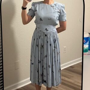 Karin Stevens Petite Vintage Blue 90’s Butterfly Print Dress